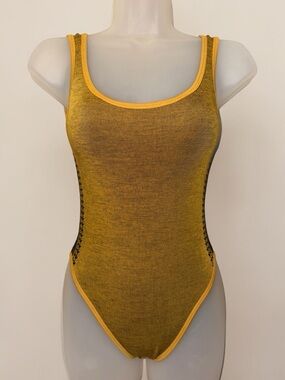 Nagnata Merino Wool Blend Yellow Scoop Neck Knit Bodysuit